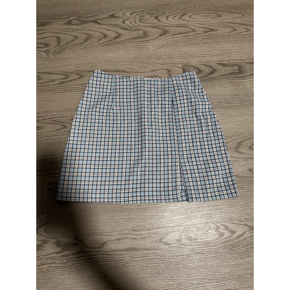 High Sierra Vintage Blue Plaid Mini Skirt Side Slit A-Line Checkered Small USA